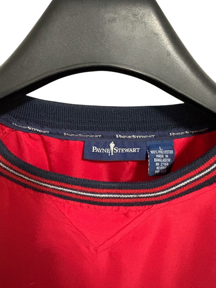 Payne Stewart Pullover Jacket Size Large Golf Red Polyester Windbreaker Logos