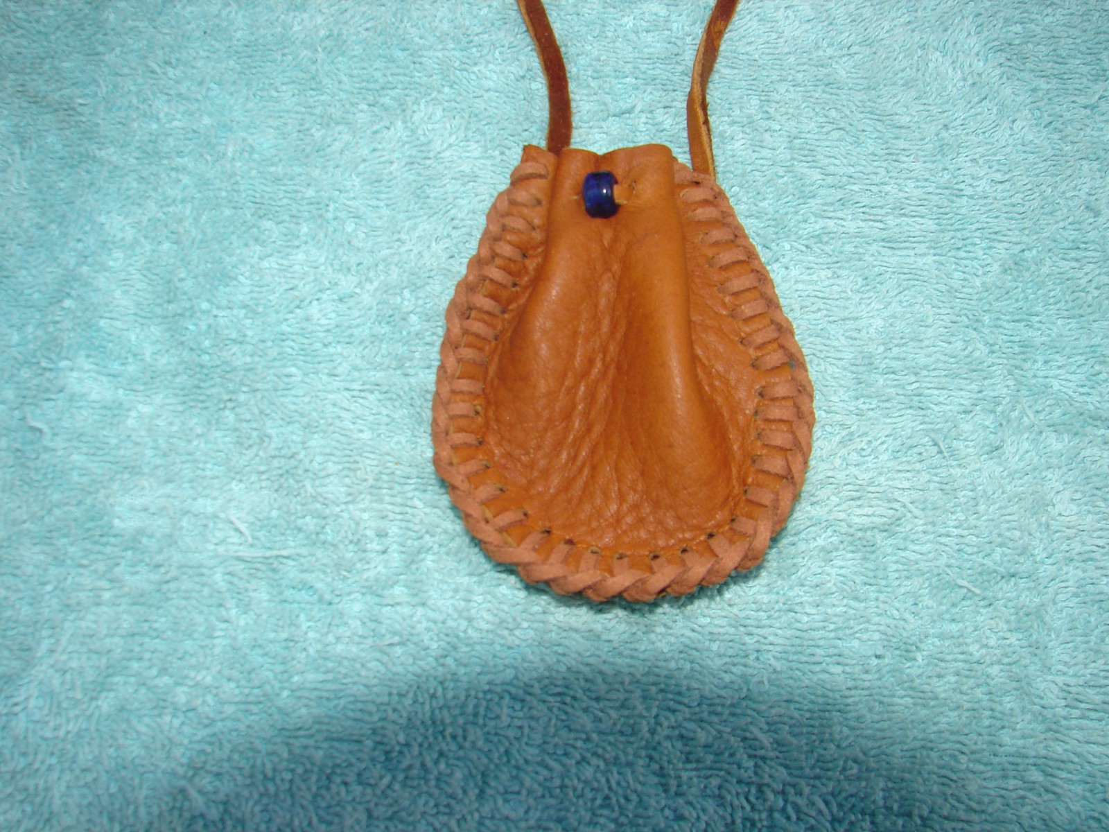 Deerskin Leather Medicine Bag, Native American Buckskin Necklace Pouch, 3"