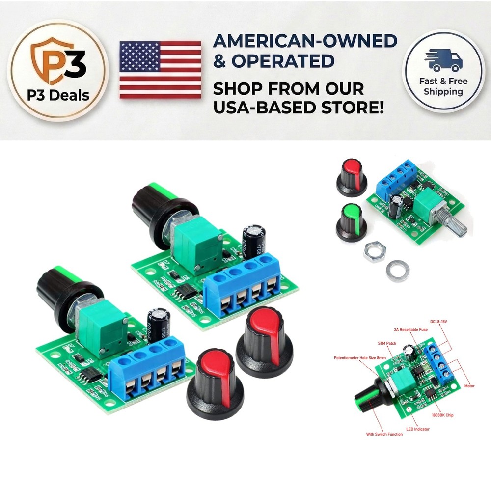 Versatile 2A PWM DC Motor Speed Controller with LED Display and Knob Control