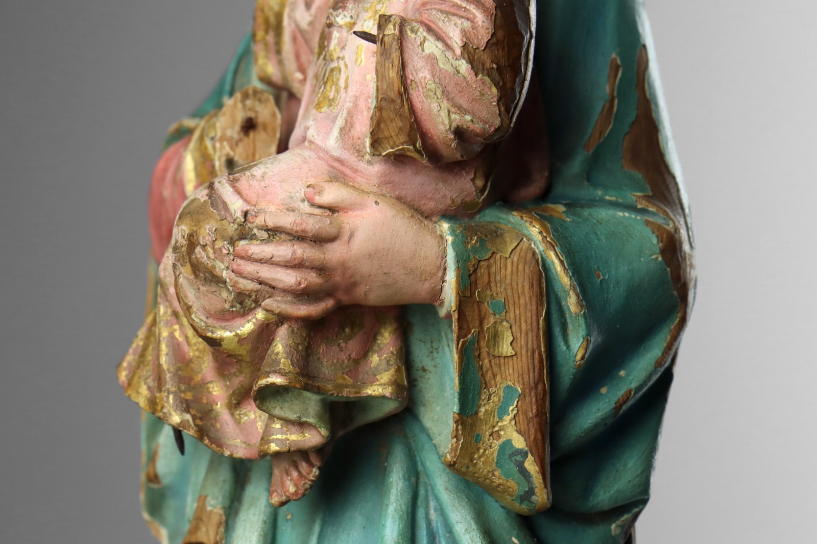 Antique 19th Century Carved Wood Polychrome Virgin Mary Madonna & Child Statue
