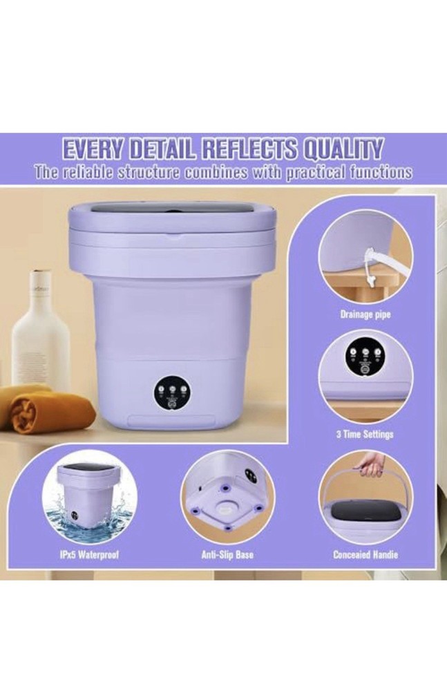 Mini Folding Washing Machine 16L Purple Compact Electric Top-Loading w/ Features