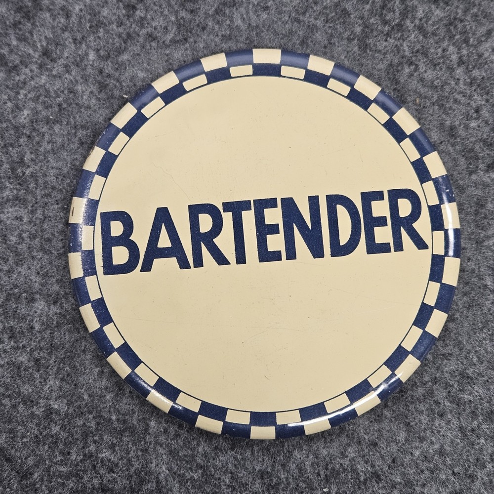 Vintage Bartender Pin Pinback 4" Diameter