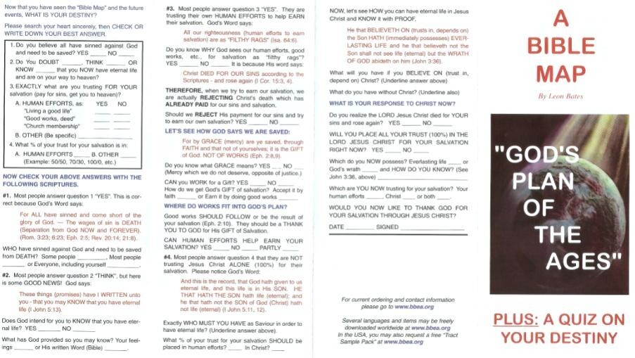 A BIBLE MAP by Leon Bates, 1974. New Pack of 25 Brochures / Tracts.