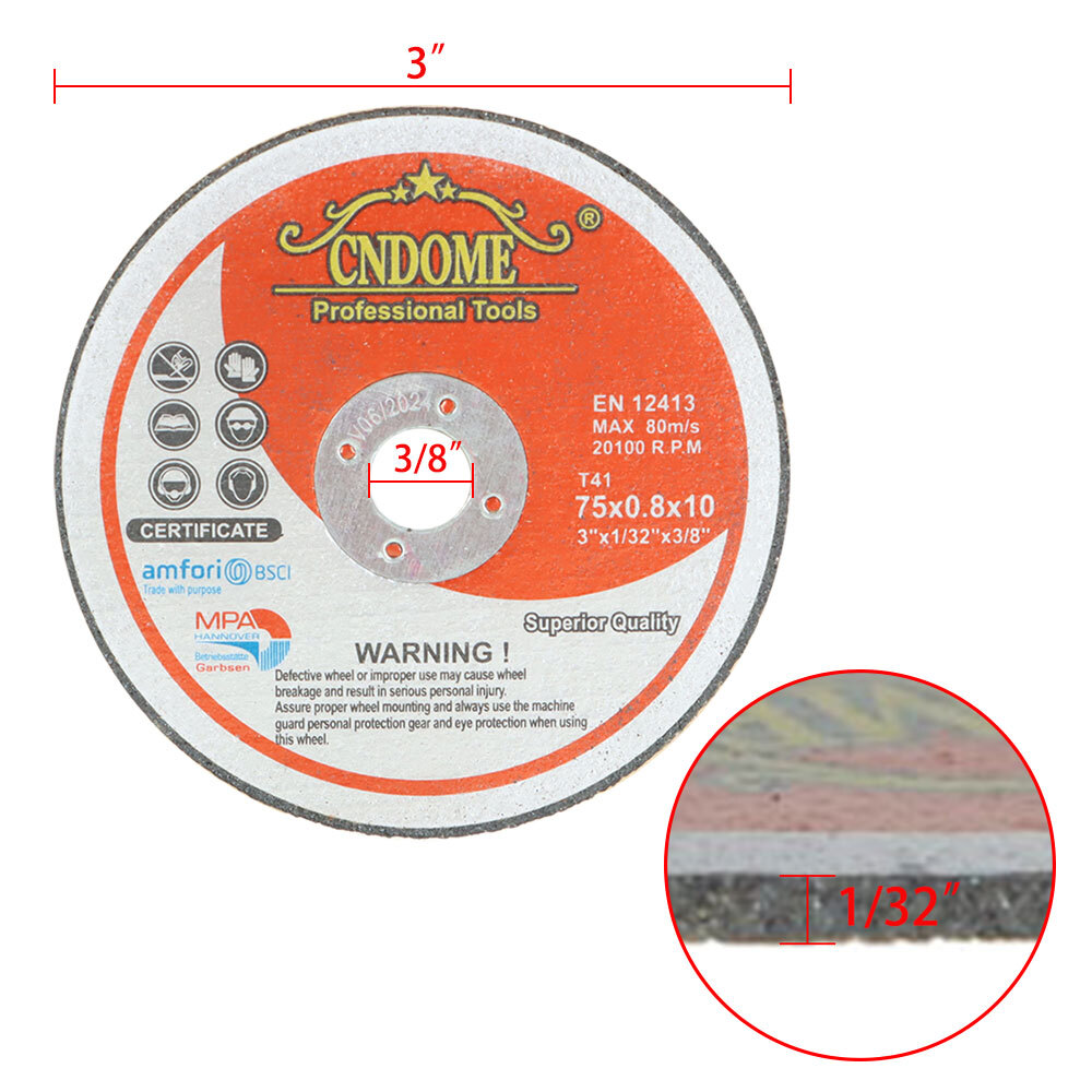 25 Pack 3" x 1/32" x 3/8" Metal & Stainless Steel Cut Off Wheels For Grind Wheel