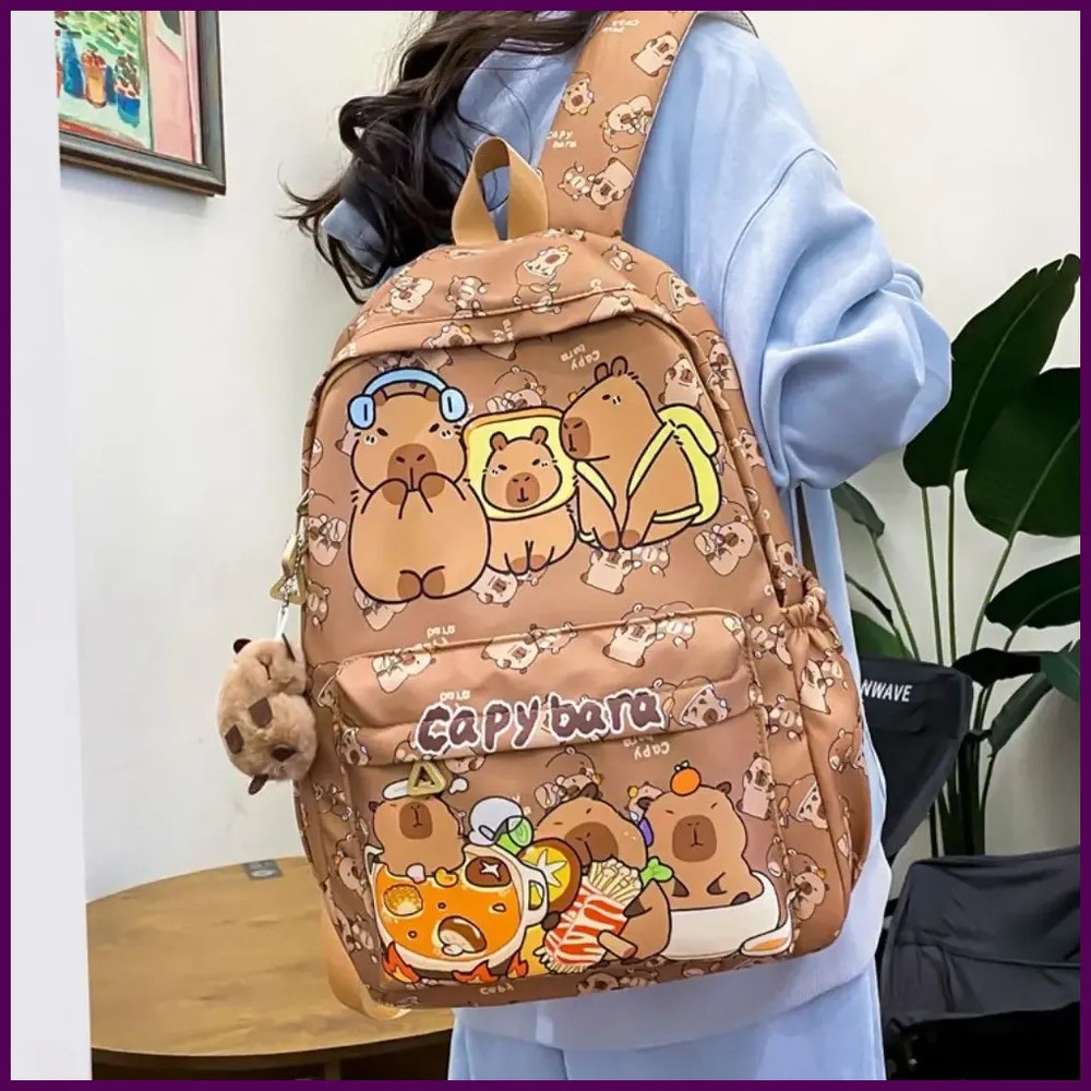 Cute Large Capacity Capybara Backpack Cartoon Breathable Student Schoolbag Nylon