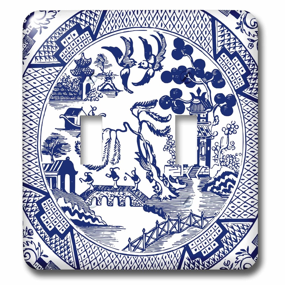 3dRose (lsp_262242_2) DoubleToggle Switch Willow Pattern Detail in Blue andWhite