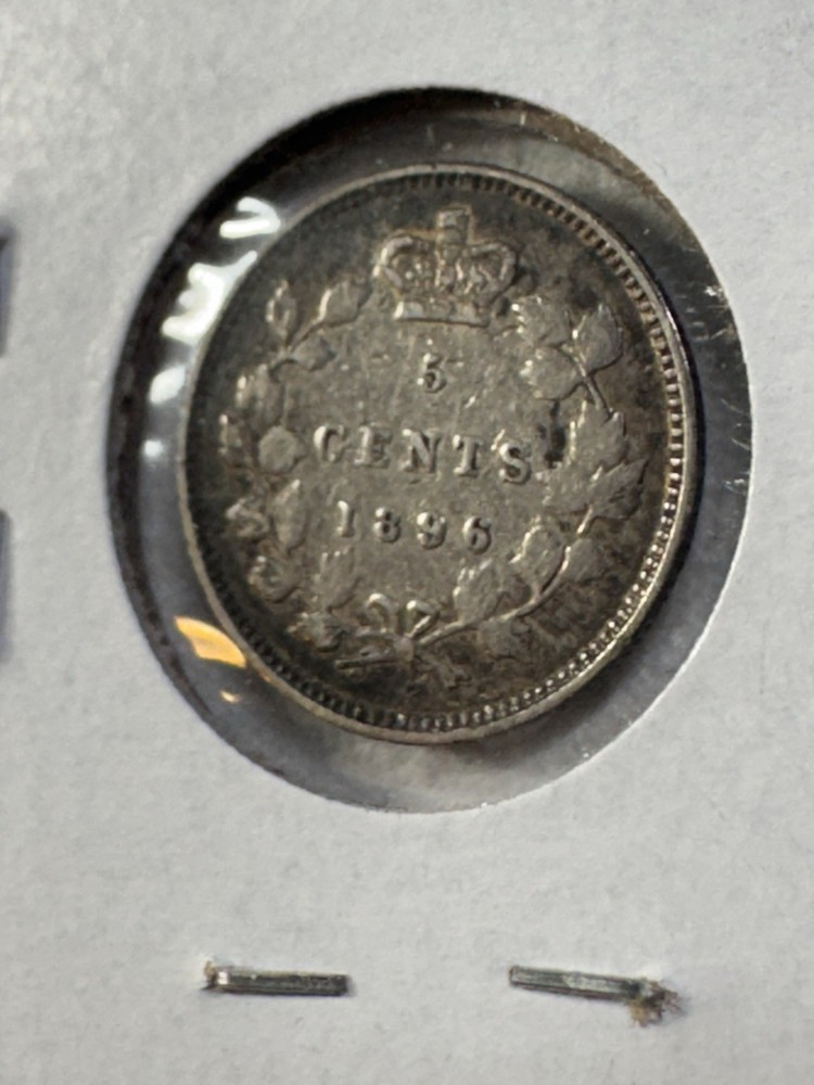 1896 Canada 5 Cents Small Silver Coin Damaged