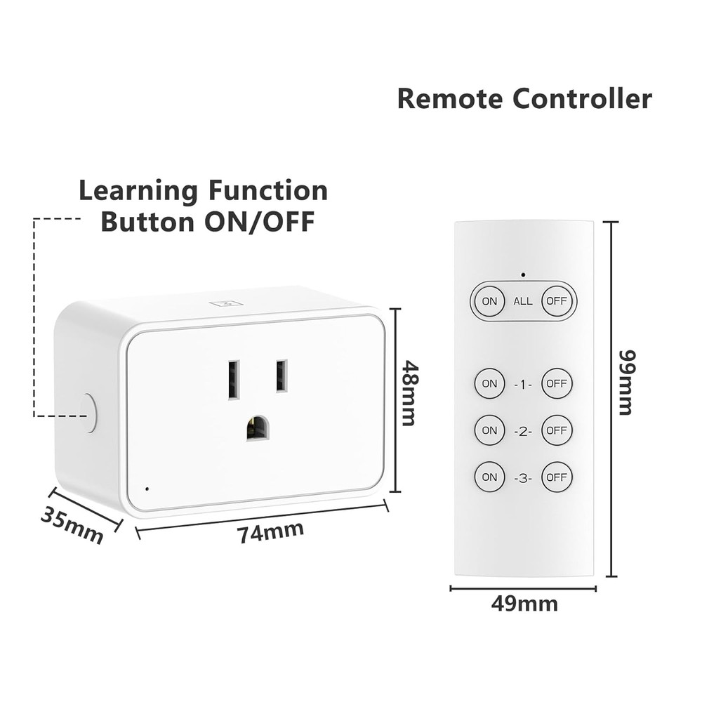 3 Pack Wireless Electrical Outlets with Remote Control, 15A, 100FT Range
