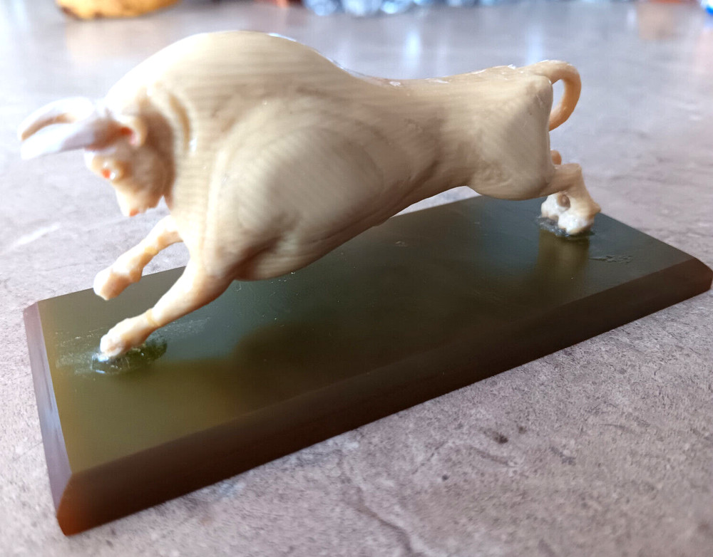CELLULOID BULL on Green CATALIN Bakelite Base - MCM Plastics