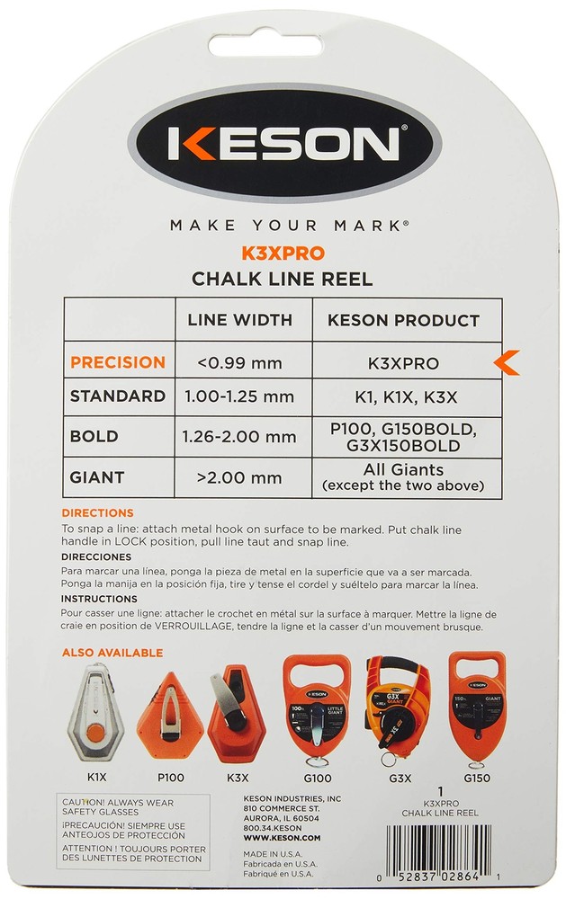 Line Thickness Precision String Chalk Line Reel With 3x1 Rewind 100 FT