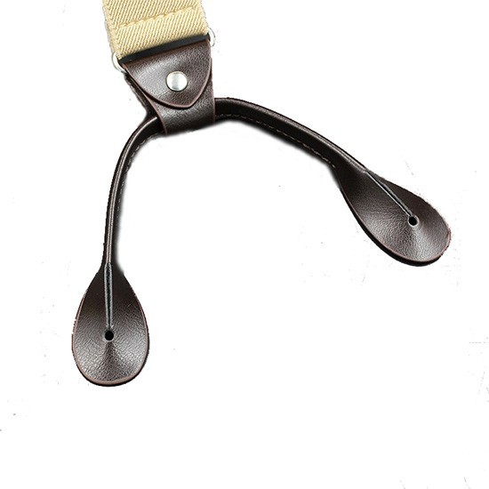 6 Button Holes Link Men's Suspenders Beige Color 24-43" Adjustable Length 1.37"W