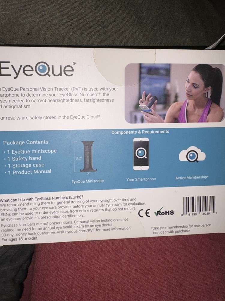 EyeQue Personal Vision Tracker Ophthalmic Refractometer Home Test Kit New