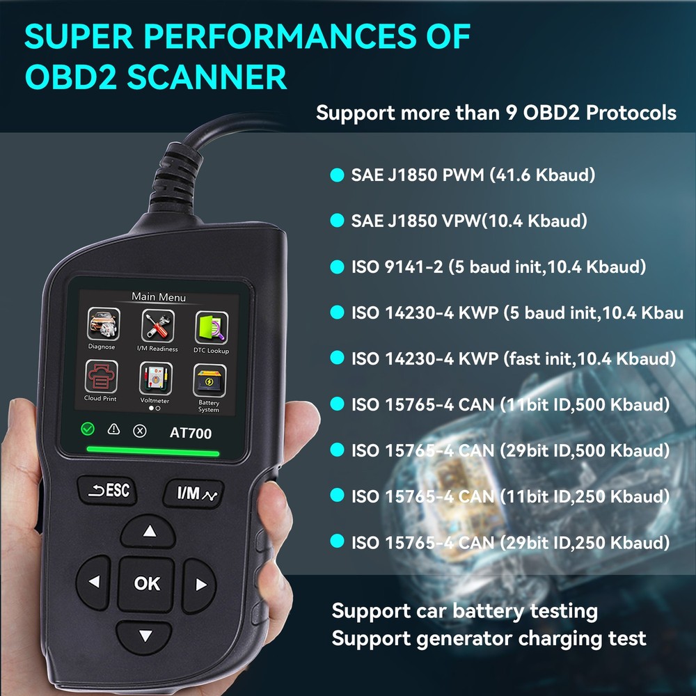 Car Code Reader 16PIN OBD2 Scanner Check Automotive Engine Fault Diagnostic Tool