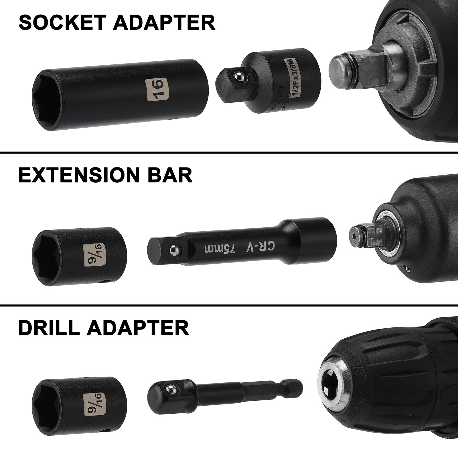 49 PCS 3/8" Drive Impact Socket Set 6-Point Standard SAE & Metric Sockets