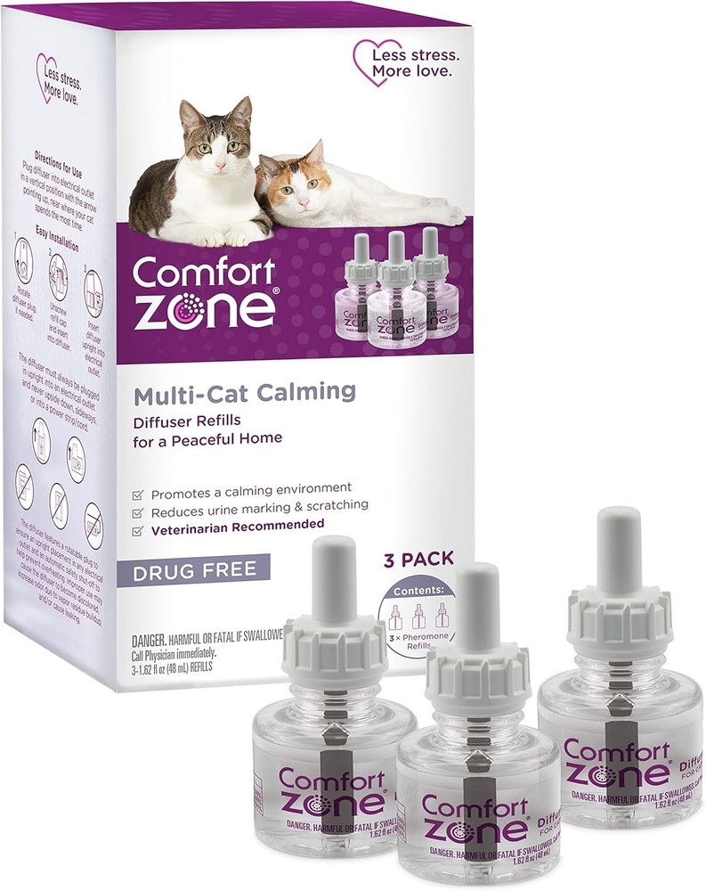 COMFORT ZONE MultiCat Diffuser 3 Refills Cat Calming Pheromones 3-PACK FREE!
