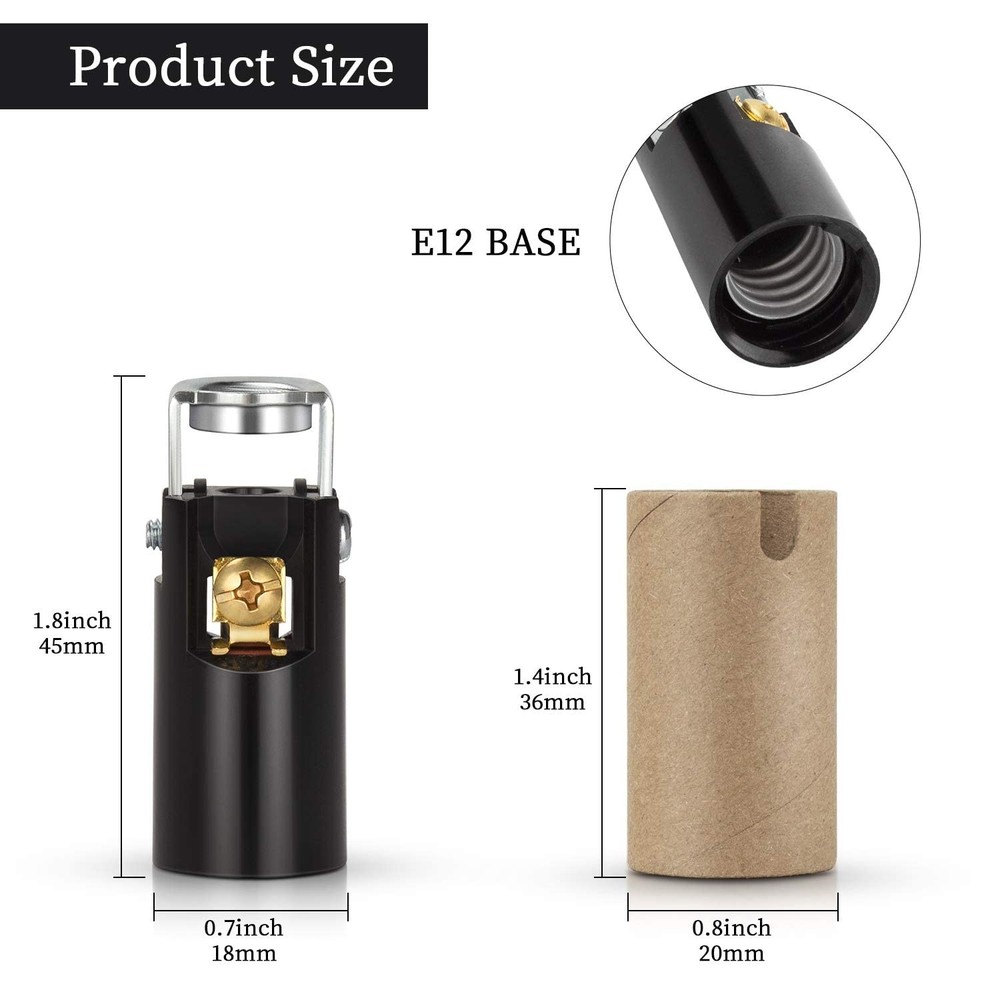 DiCUNO E12 LED Light Bulb Socket, Candelabra Base Socket Replacement, Black