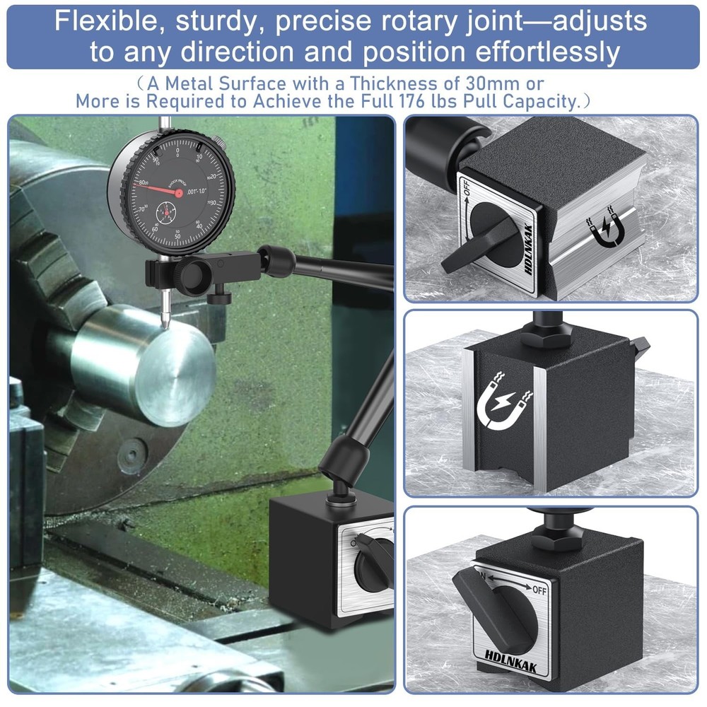 0-1"/0.001"Dial Indicator with 176lbs Max Pull Magnetic Base for Table Saw, CNC