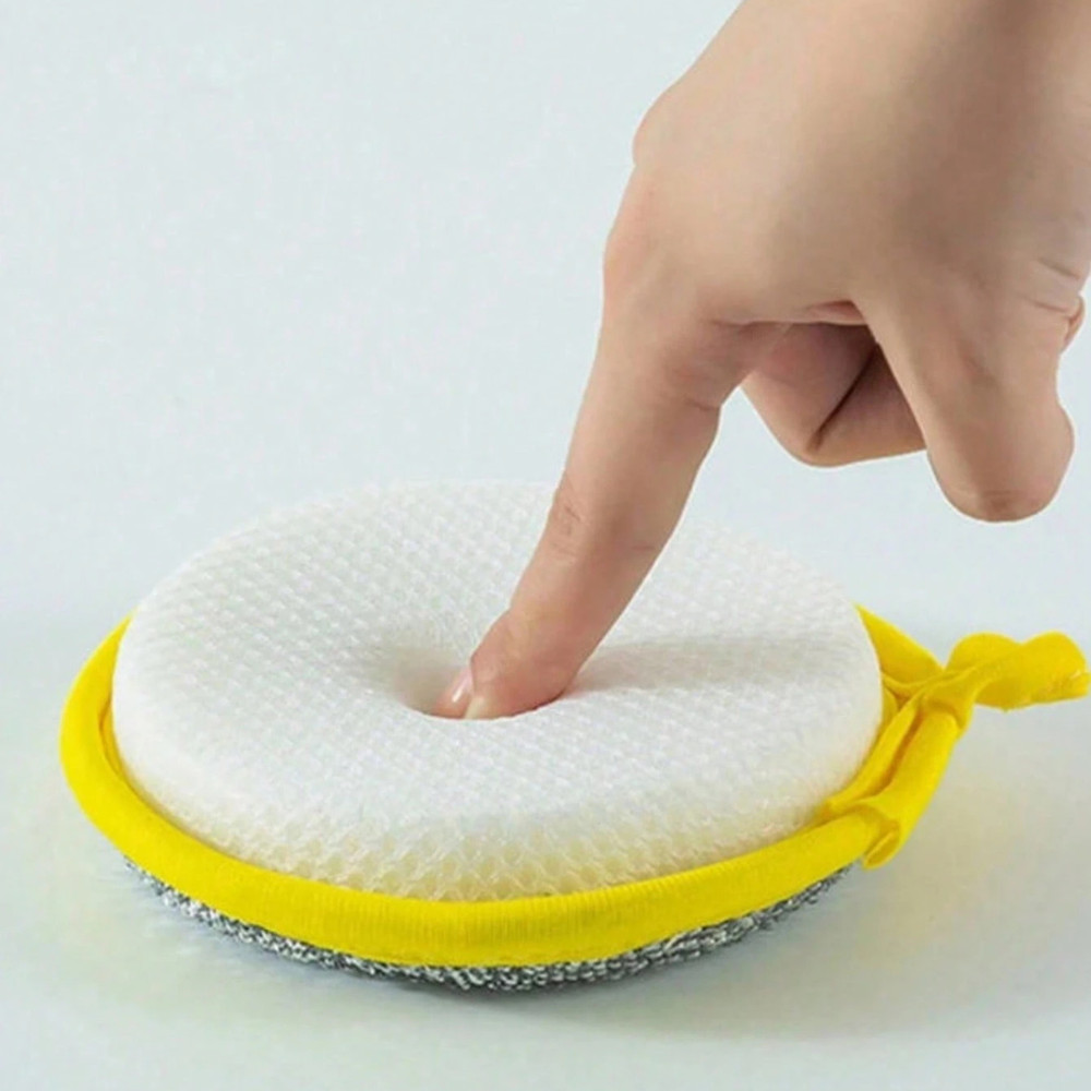 Double-Sided Sponge Cleaning Brush Reusable Kitchen Dishwasher Scrubber Pad
