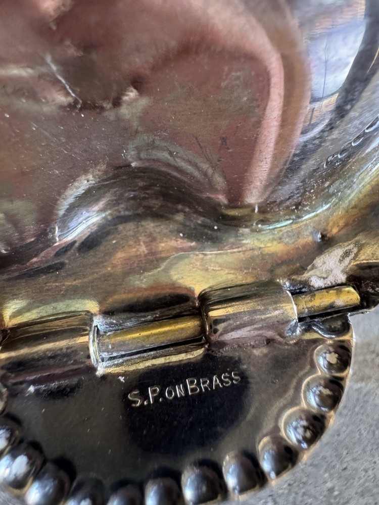 Vtg Silver Plated Leonard Clamshell Condiment Dish Glass Insert. No Knife. 5”