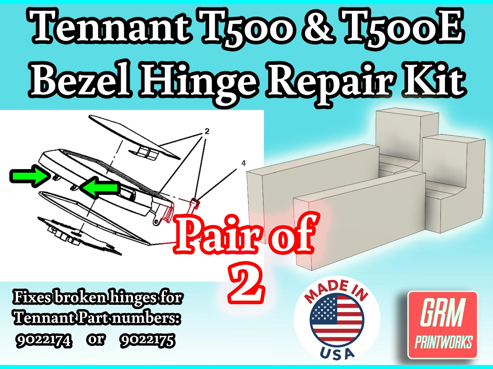 Tennant T500 T500E T600E Bezel Hinge Repair Kit 9022175 9022174 9014135