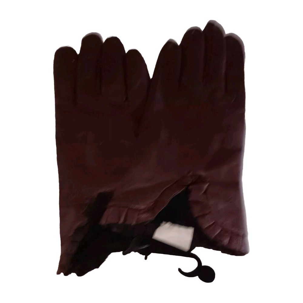 Women's Ruffle Cuff Soft Leather Gloves Brown Size- Large