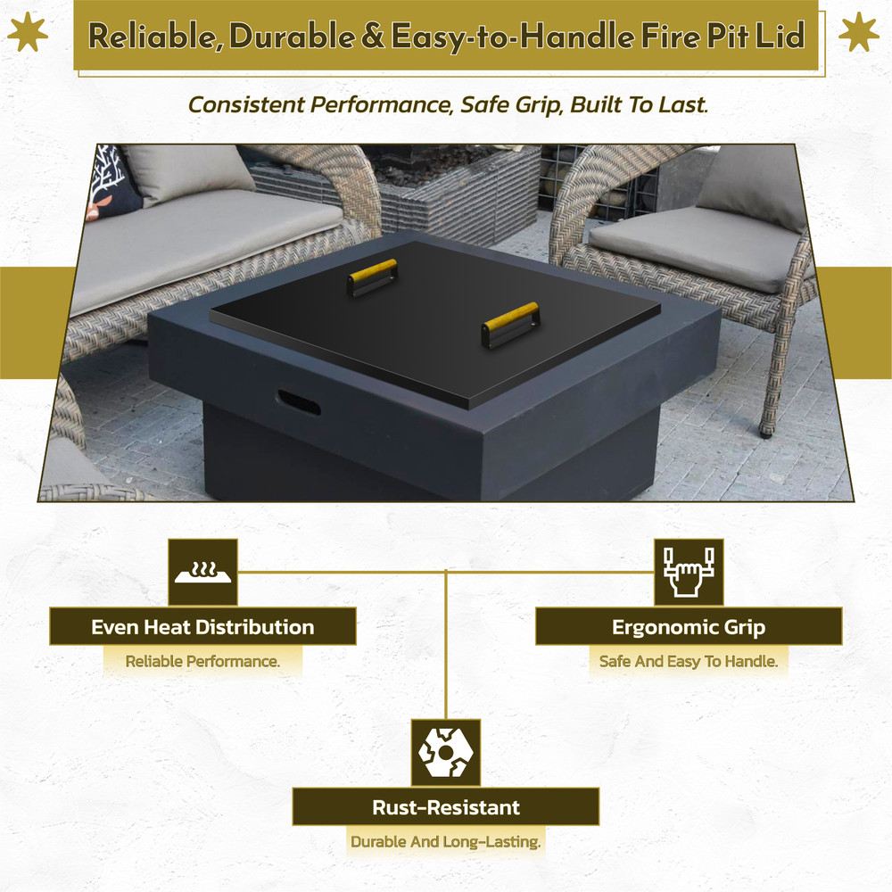 FEBTECH 30" Square Fire Pit Snuffer Lid for 28" FirePit with Wooden Handles