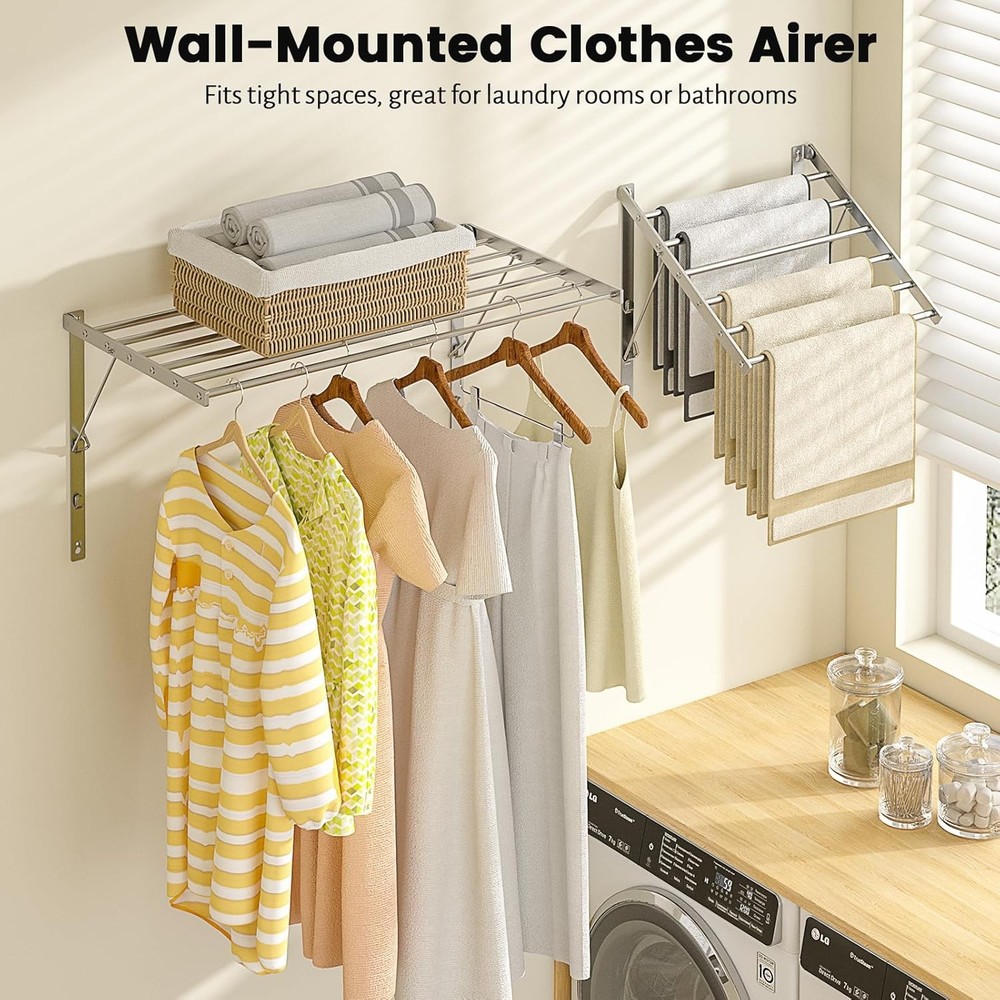 Wall Mounted Laundry Drying Rack, 29.92 inch Retractable Clothes Drying Rack, Fo
