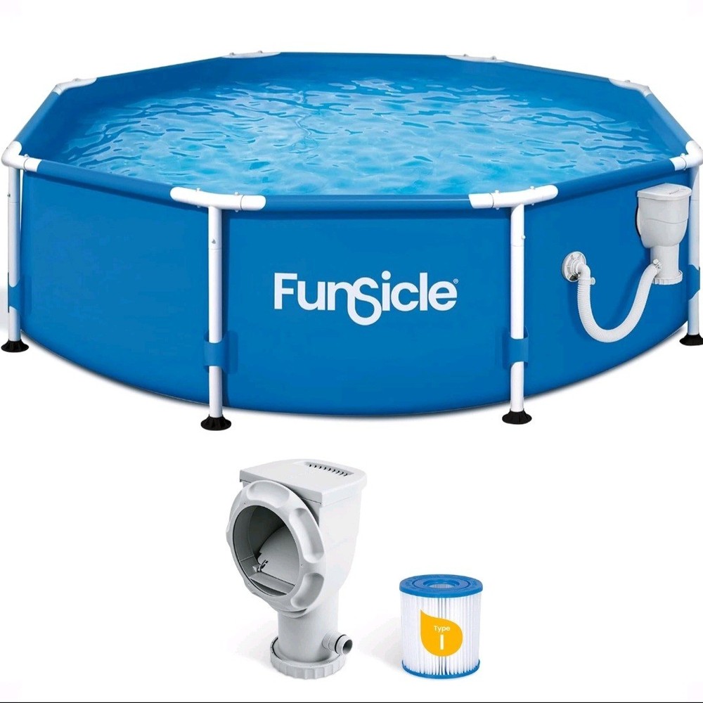FunSicle Round Frame Pool Blue with Filter Pump System Cartridge Filter