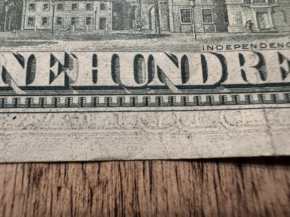1974 $100 Bill, California Mint, Print Through Error