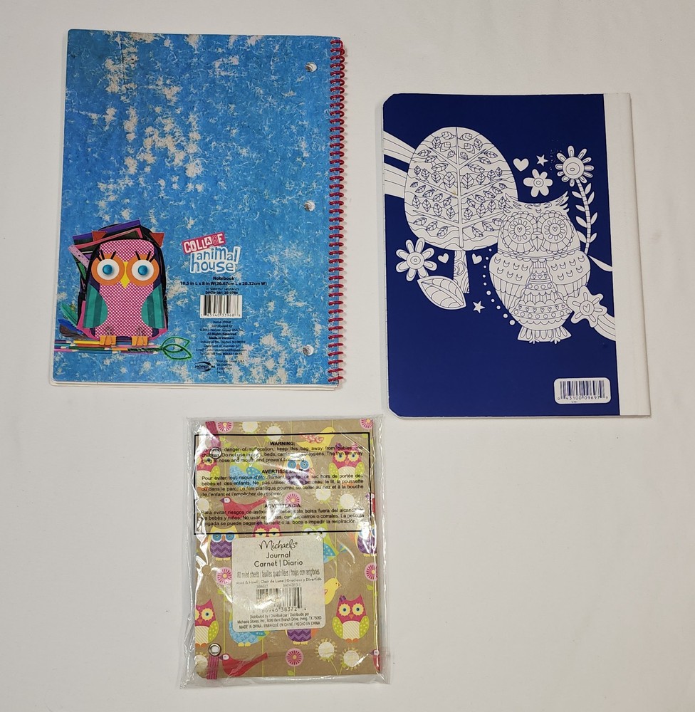 Set of 3 Lined Owl Notebooks Different Sizes & Styles