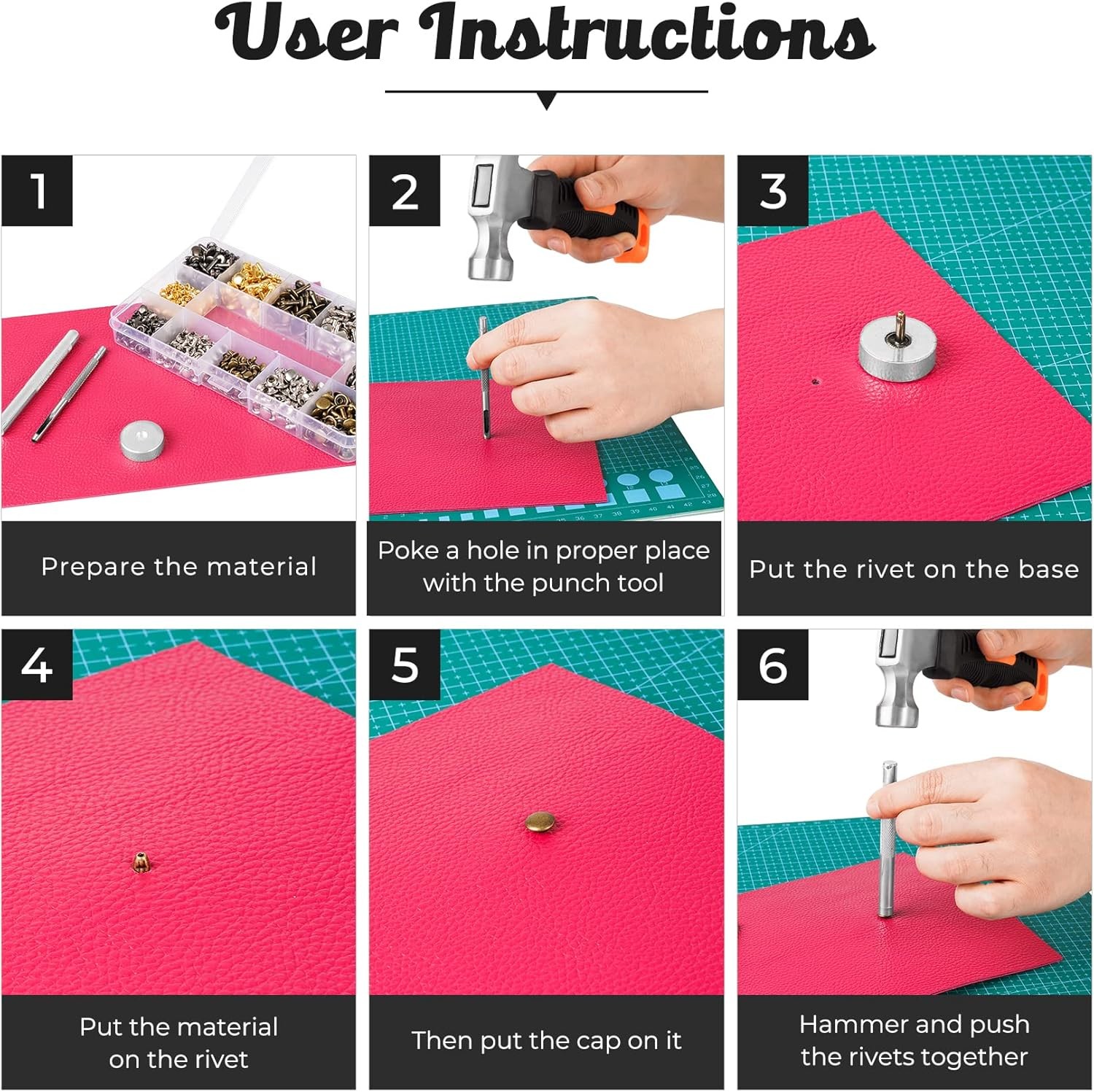 240 Sets Leather Rivets Kit, Double Cap Brass Rivets Leather Studs with 3PCS Set