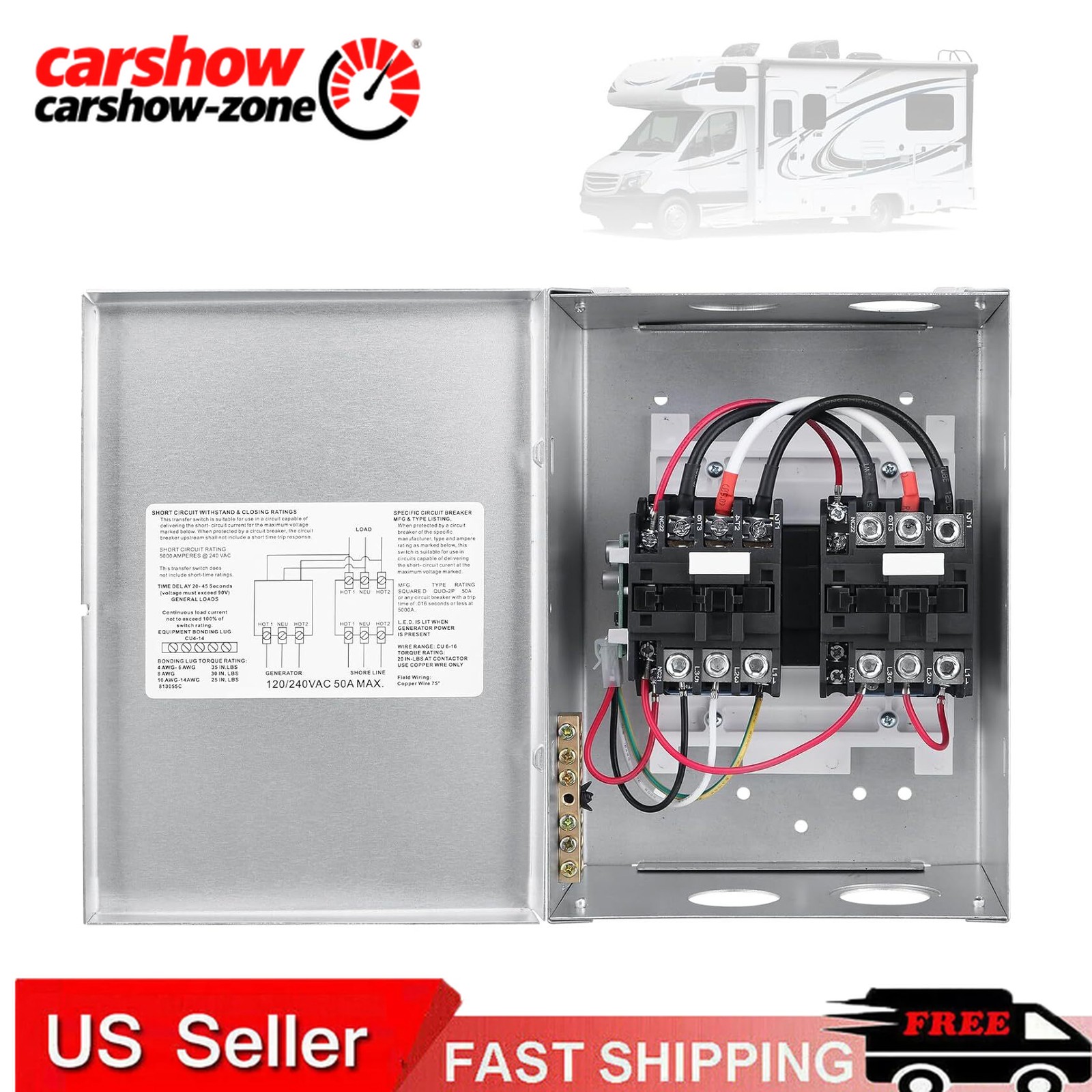 PD52 50 AMP Automatic Transfer Switch for RV, Speedboats 120/240 VAC, 50 Amp