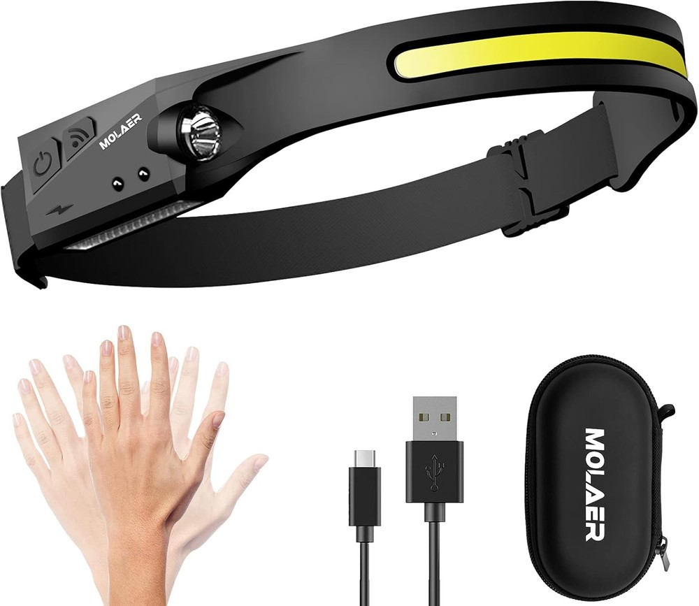 Rechargeable LED Headlamp, 230° Illumination Adjustable Headband, 1 Pack