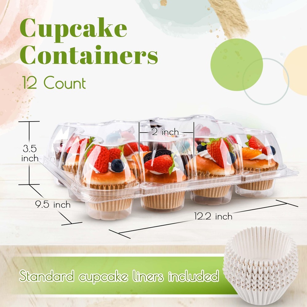 12 Count Cupcake Containers 12 Pack Holders Plastic Stackable Boxes
