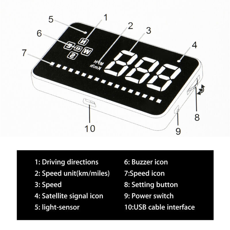 Digital Car GPS HUD Head Up Display Speedometer Speed Display KM/h Light-sensor