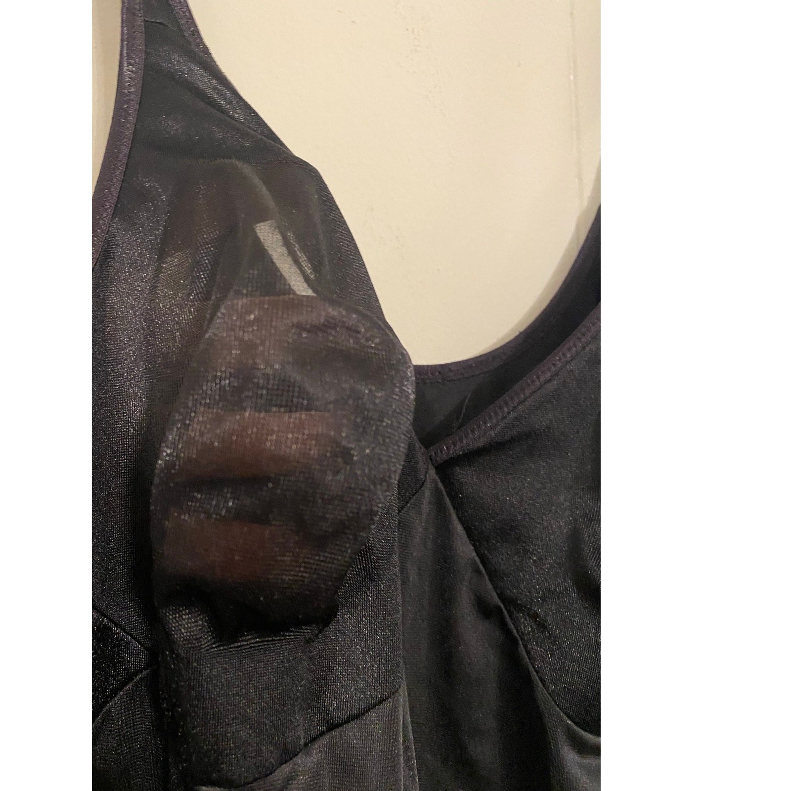 Vintage Vanity Fair USA Black Slip Nightie Dress Sheer Cups 32" Bust Adj Straps