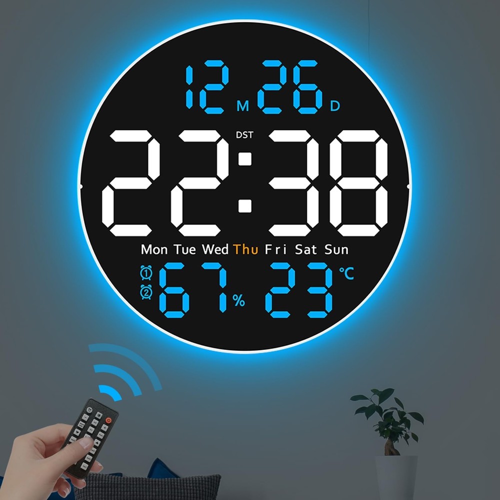 JoFomp 10" Large Digital Wall Clock with Remote Control, LED Display, Plug-in...
