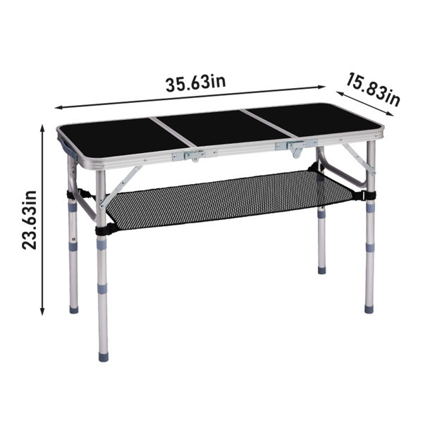 Outdoor Folding Camping Table, 3ft Portable Pinic Table with 3 Adjustable Height