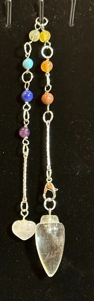 Quartz crystal dowsing pendulum, handmade with Chakra stone beads