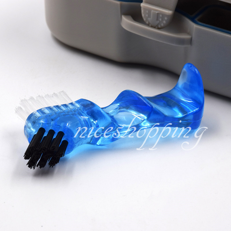 1x Denture Storage Case Mirror & Brush Denture Box Cleaning Bath Appliance