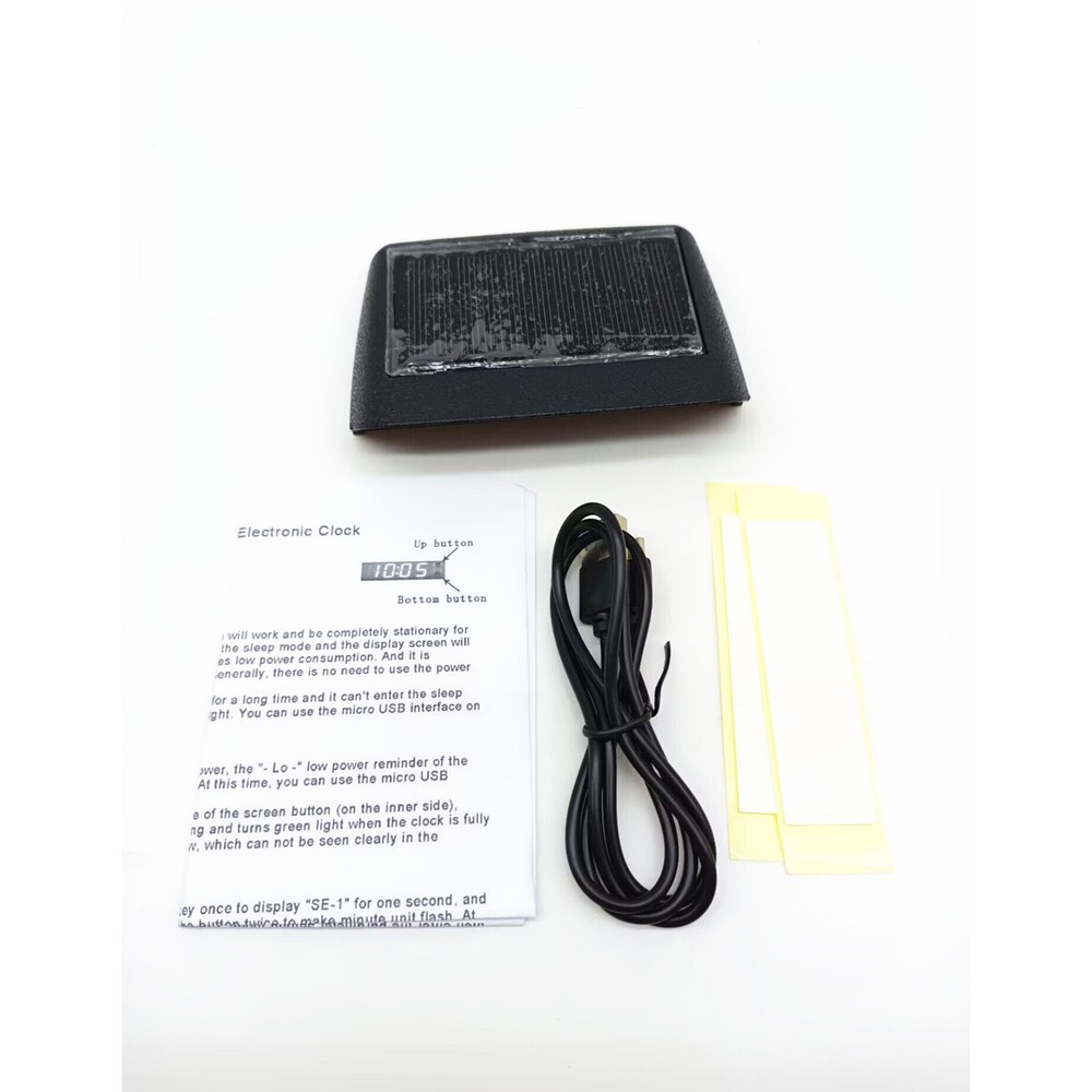 Car Dashboard Desk LED Digital Clock 3-Level Brightness Adjust Solar Charging