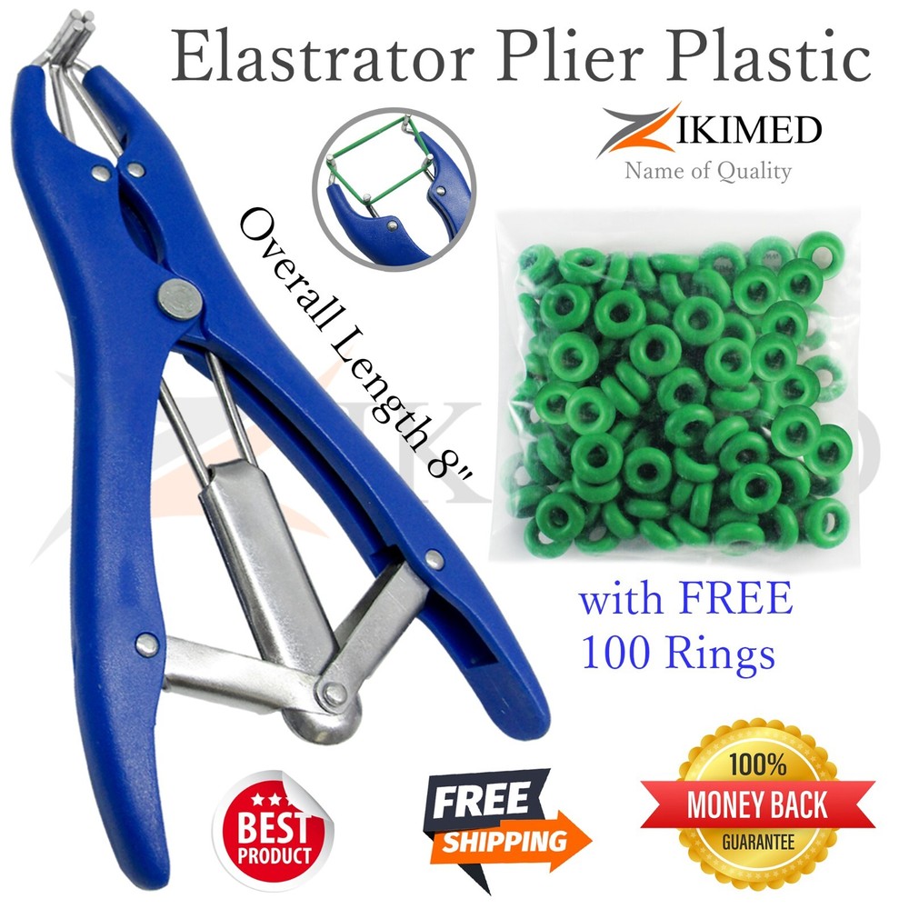 Elastrator Castration Blue Plastic Handle Pliers & Free 100 pcs Rubber Ring Bag