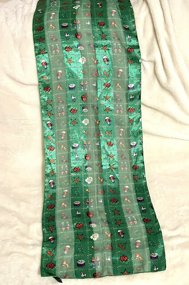 Vintage Polyester Christmas Themed Table Runner 60”x13”