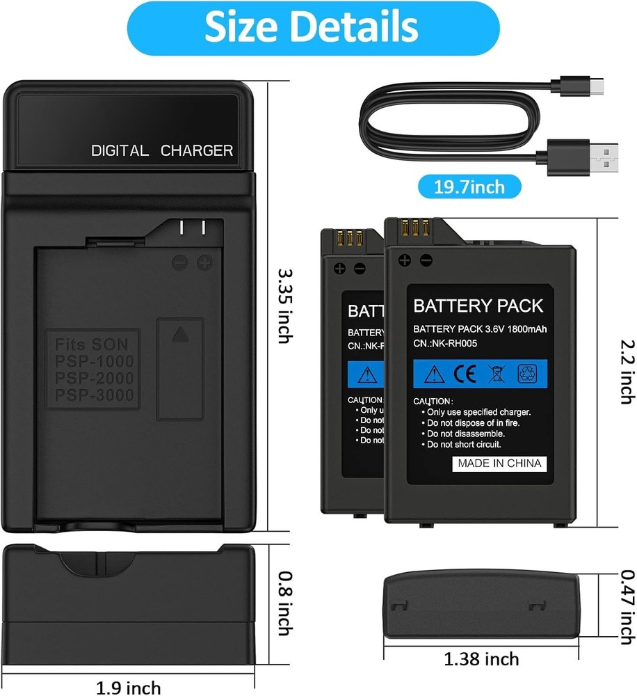 Replacement Battery Charger for PSP 1000 1001 - 2Pcs Pack