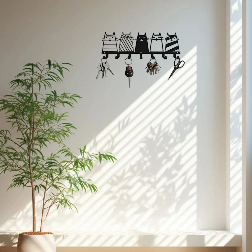 Cat Themed 7-Hook Decor Rack Modern Key Coat Storage Hanger