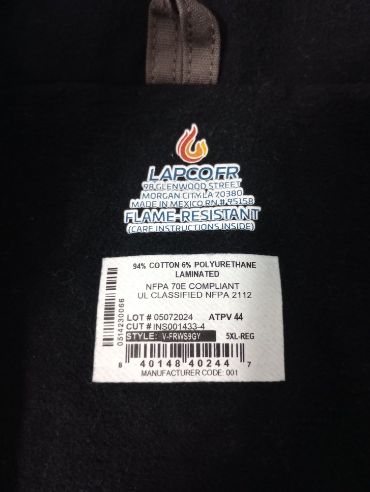 LAPCO FR Flame Resistant Work Vest Gray Size 5XL Reg