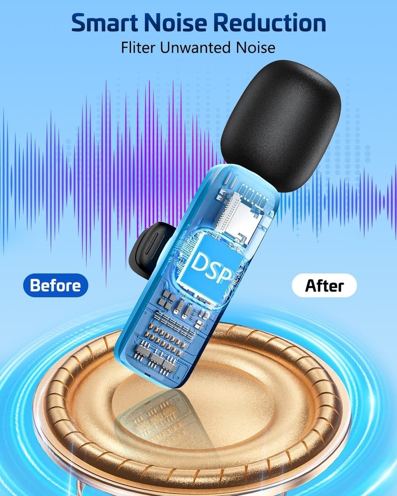 Pink Wireless Lavalier Microphone for iPhone & Android - Mini Clip-On