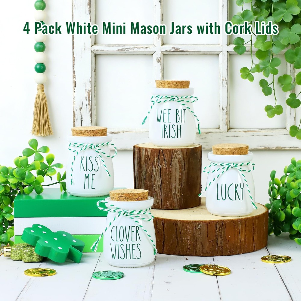 St. Patrick’s Day Decorations, 4 Pcs St.Patrick's Day Mini Mason Jars with