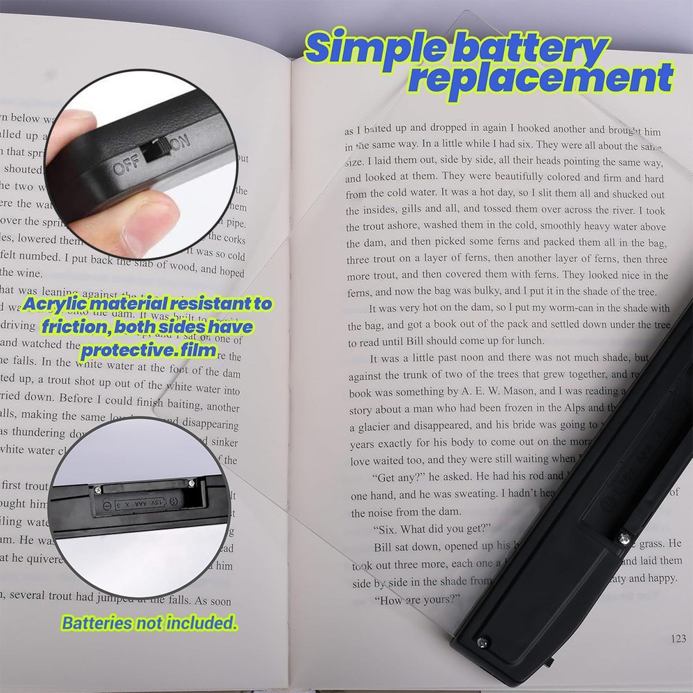 Flat LED Book Light for Reading - Clear Bookmark Light - Wireless
