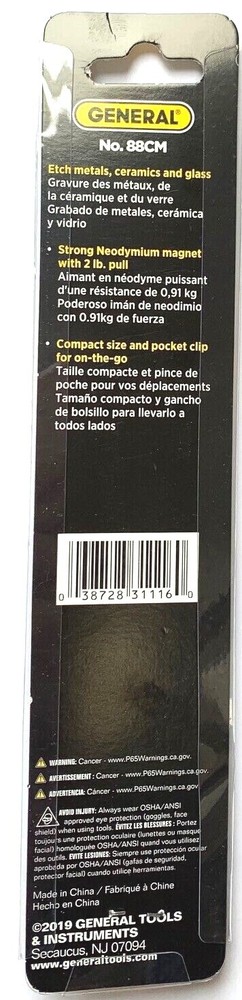 GENERAL TOOLS #88CM CARBIDE POINT SCRIBER PEN & MAGNET ETCHING - NEW!